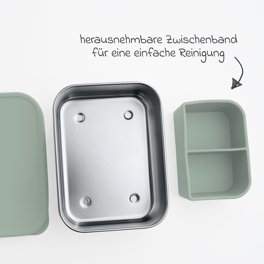 Reer Silikon-Edelstahl-Brotdose mit Trennbehälter, auslaufsicher und luftdicht, Silber/Grün, 700 ml - Bild 3