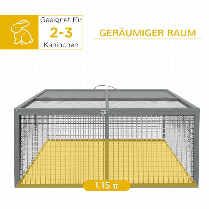 PawHut Kaninchenstall aus Holz mit Freilaufgehege für Zwergkaninchen und Meerschweinchen, Natur, B: 110 cm, T: 105 cm, H: 50 cm - Bild 3
