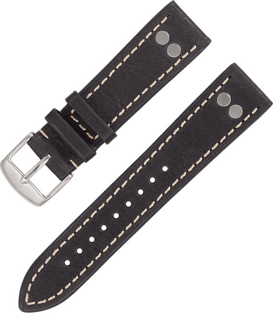 Laco Uhrenarmband Leder, 20 mm, schwarz - Bild 1