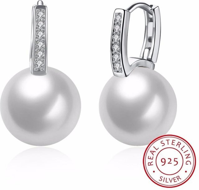 Wucifang Jewelry Creolen, 925 Sterling Silber, Cz, Perle, Damen - Bild 1