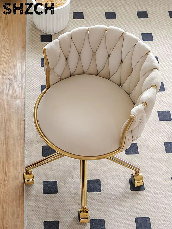 YTYIN Schminkstuhl aus Samt mit Rollen und Metallgestell, höhenverstellbarer Frisiertischhocker in Pink oder Beige - Bild 1