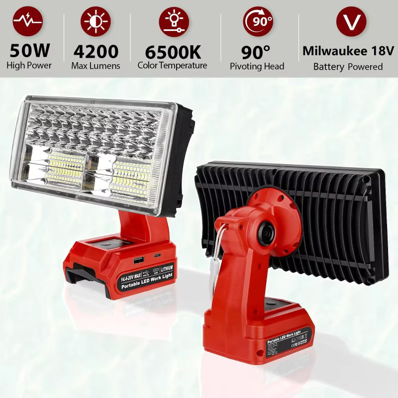 40 W Arbeitslicht mit 4200 lm und 5 V/2,1 A USB-Anschluss für 18 V/20 V Akkus von Makita, Milwaukee, Dewalt, Bosch, Black&Decker, Craftsman und Ryobi - Bild 3