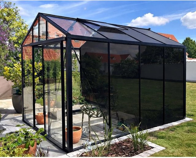 Bloomcabin Gewächshaus Klassik mit integriertem Stauraum, Schwarz, Sicherheitsglas und Aluminium, Höhe: 235 cm - Bild 1