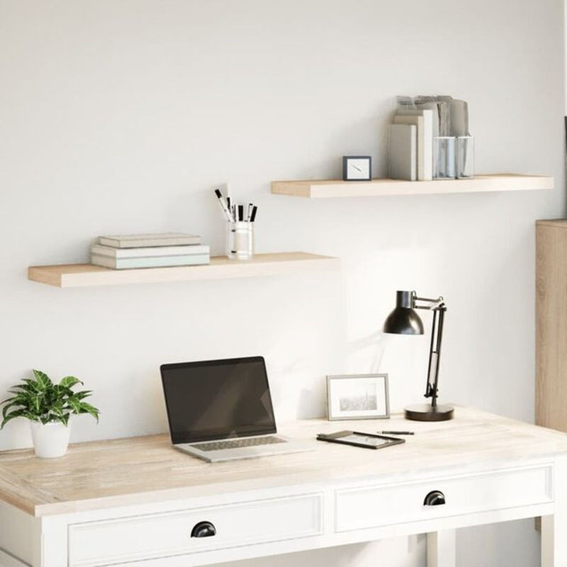 Vidaxl Schweberegale 2er Set aus Holzwerkstoff in Eiche Natur Braun, B/H/T: 90 x 4 x 23,5 cm - Bild 1