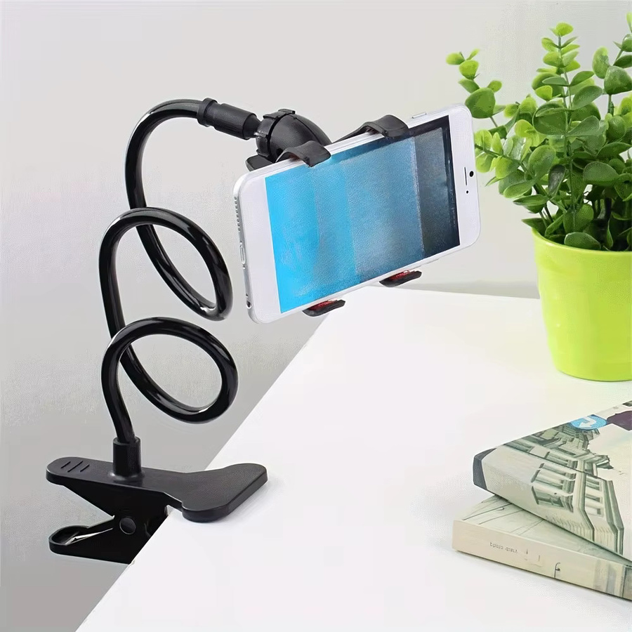 360 Grad drehbarer universeller Handyhalter mit flexiblem Clip-Ständer für Bett und Schreibtisch in Schwarz oder Rot - Bild 2