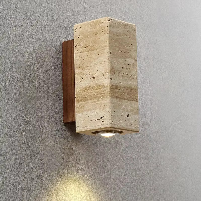 CHUBAN LED Wandleuchte im Wabi Sabi Design aus Travertin Stein in Gelb und Beige für Schlafzimmer, Wohnzimmer und Flur - Bild 2