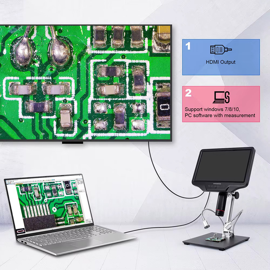 Andonstar AD409 HDMI-Digitalmikroskop mit 10,1 Zoll LCD-Bildschirm, 300X Vergrößerung, USB-Anschluss, Schwarz - Bild 5
