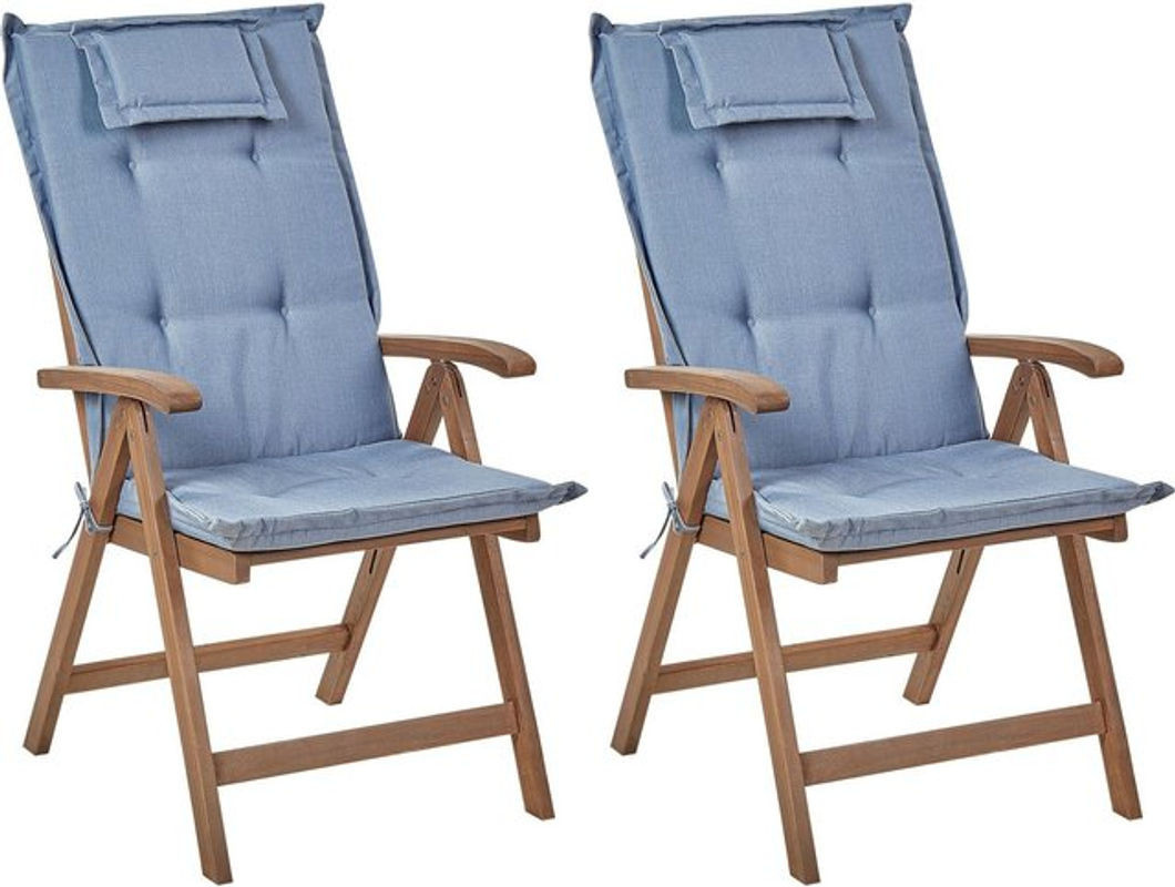 Beliani Amantea Set aus 2 Stühlen und Sitzkissen aus Akazienholz in Blau und Braun - Bild 1