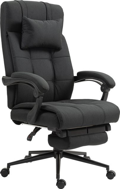 Vinsetto Ergonomischer Bürostuhl in Schwarz mit Liegefunktion, Kopfkissen, Armlehnen und Fußstütze aus Webstoff in Leinenoptik - Bild 1