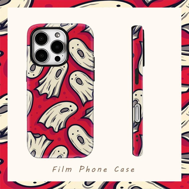 Red Ghost Handyhülle für iPhone 17 Pro Max Plus 16 15 14 13 12 11 in Rot mit doppelschichtiger Rückseite - Bild 1