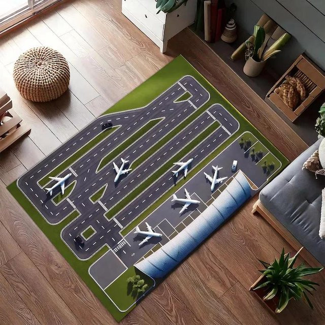 Lodestar Spielmatte Flughafen Terminal Teppich mit Start- und Landebahn für Kinderzimmer, B/B: 80 x 50 cm, Mehrfarbig - Bild 1