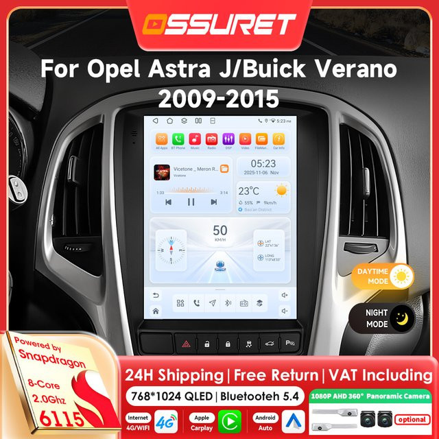OSSURET Android 14 Autoradio mit 9,7 Zoll Display, GPS und AI Carplay für Opel Astra J und Buick Verano, Schwarz - Bild 1