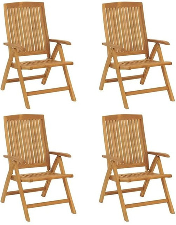 Set aus 4 vidaXL Gartenstühlen aus Teakholz in Braun mit Armlehnen und Latten-Design, verstellbar