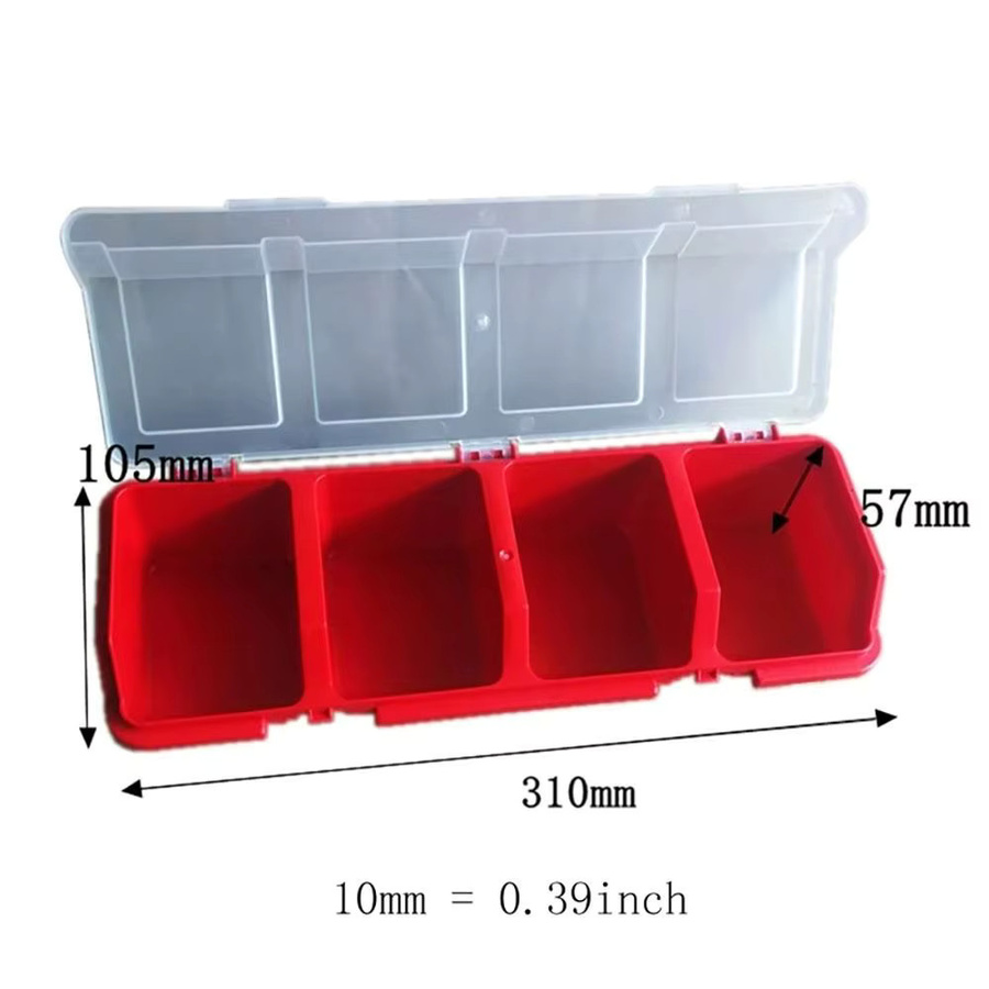 Schrauben Organizer Box aus Kunststoff mit 4 Fächern und Deckel in Rot - Bild 5