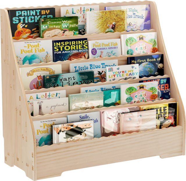 HiMISS 5-stufiges Kinder-Bücherregal aus Holz in Natural Wood Color, freistehendes Bücherregal für Kleinkinder - Bild 1