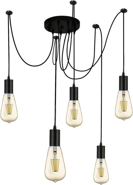 Searchlight Pendelleuchte Squiggle in Schwarz aus Stahl mit 5 E27 Fassungen, B/H/T: 15 x 202,5 x 15 cm - Bild 1
