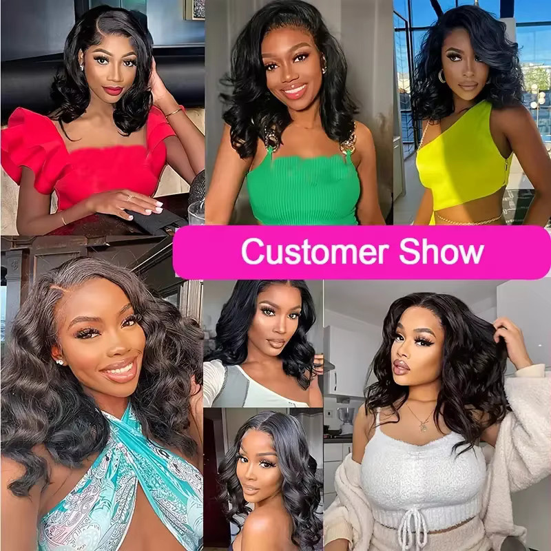 JAYCEE HAIR Wear and Go Echthaar-Perücke, gewellt, kurzer Bob, HD-Lace-Frontal, 180 % Dichte - Bild 6