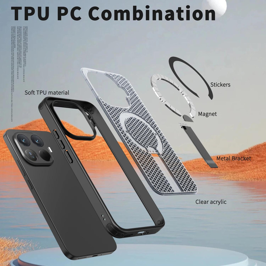 Magnetische Armor Handyhülle für Xiaomi 15T Pro 14T 17 Pro 17Pro Max mit Lochdesign, Metallständer und TPU-Rahmen aus Acryl-Kunststoff - Bild 4