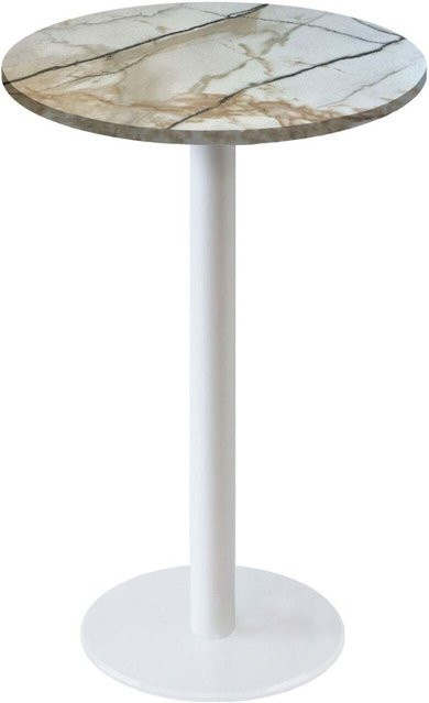 RestooTab Stehtisch Rome rund in Weiß und Grau mit Holz- und Steinoptik, Höhe: 113 cm, Durchmesser: 60 cm - Bild 1