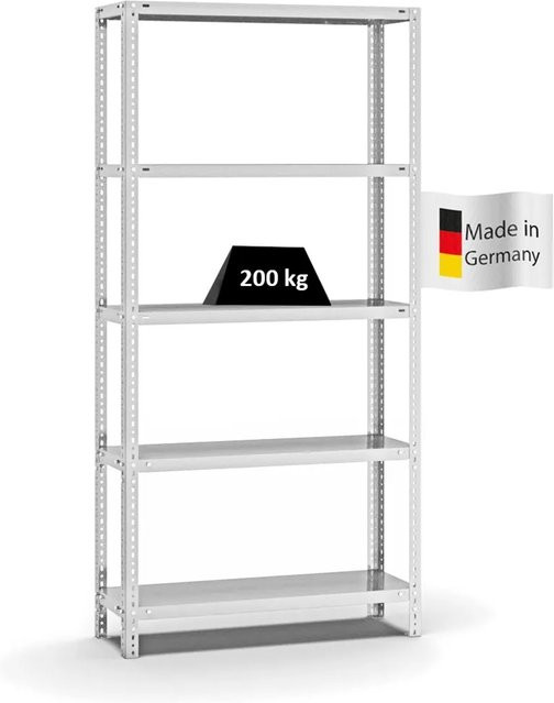PROREGAL Fachbodenregal Medium-Duty Grundregal mit 5 Ebenen, Lichtgrau, H x B x T: 200 x 100 x 30 cm - Bild 1