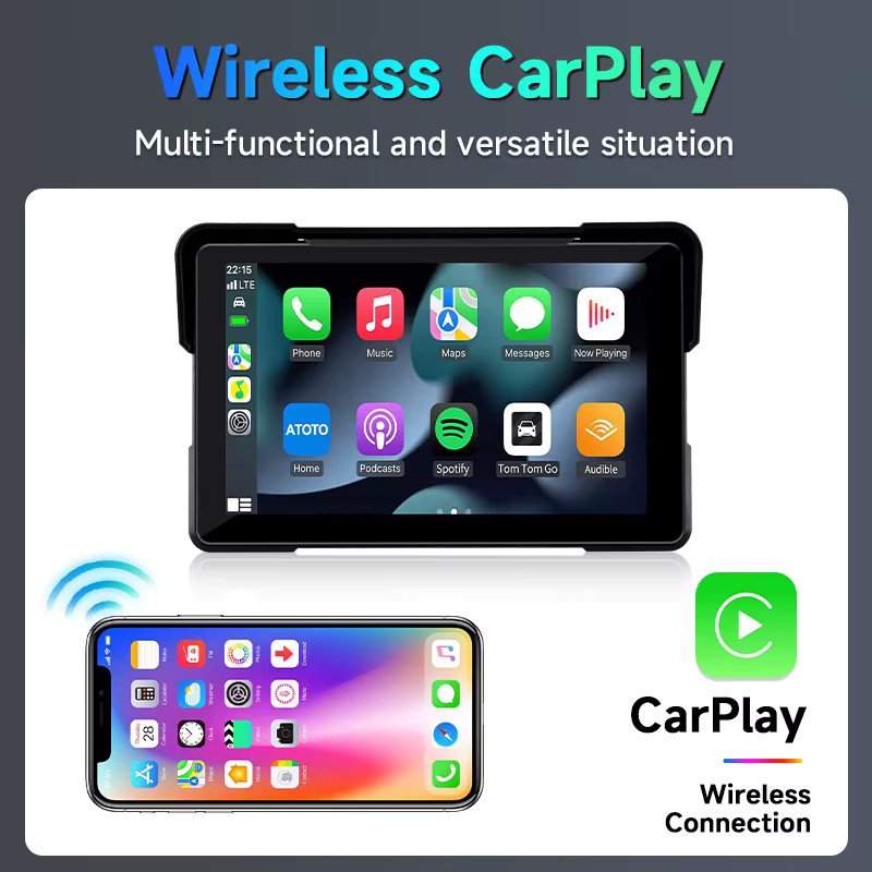 JMCQ Motorrad DashCam mit GPS Navigation, Wireless CarPlay und Android Auto, wasserdichte Dual-Lenk Kamera mit Bluetooth und Touchscreen, Schwarz - Bild 3