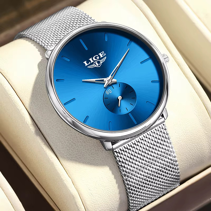 LIGE Armbanduhr Quarz, Edelstahl, Milanaise, Blau, Damen - Bild 5