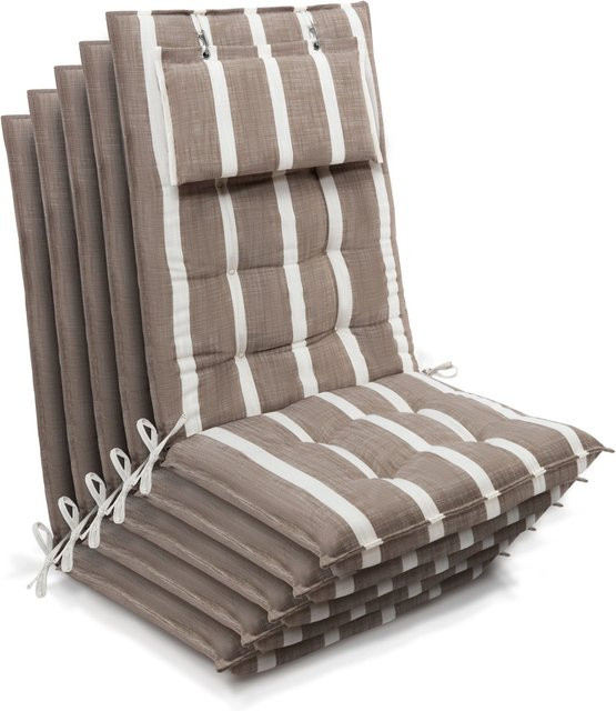 Beautissu 5er Set Sun-HL Hochlehner Auflagen in Beige-Weiß-Gestreift, B/T/H: 120 x 50 x 8 cm - Bild 1