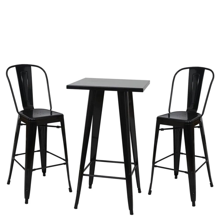 MCW Stehtisch-Set A73 aus Metall im Industriedesign mit 2 Barhockern, Schwarz, B/T/H: 60 x 60 x 105 cm - Bild 3