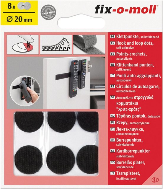 Fix-o-moll Klettpunkte selbstklebend Schwarz 20 mm, 8 Sets - Bild 1