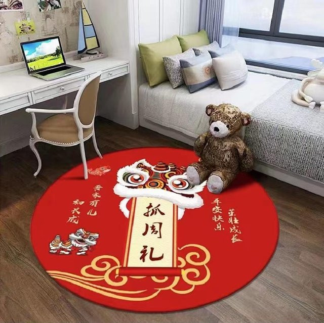 Runder Krabbelteppich für Babys in Rot mit Kinder-Motiv, Durchmesser: 80 cm - Bild 1