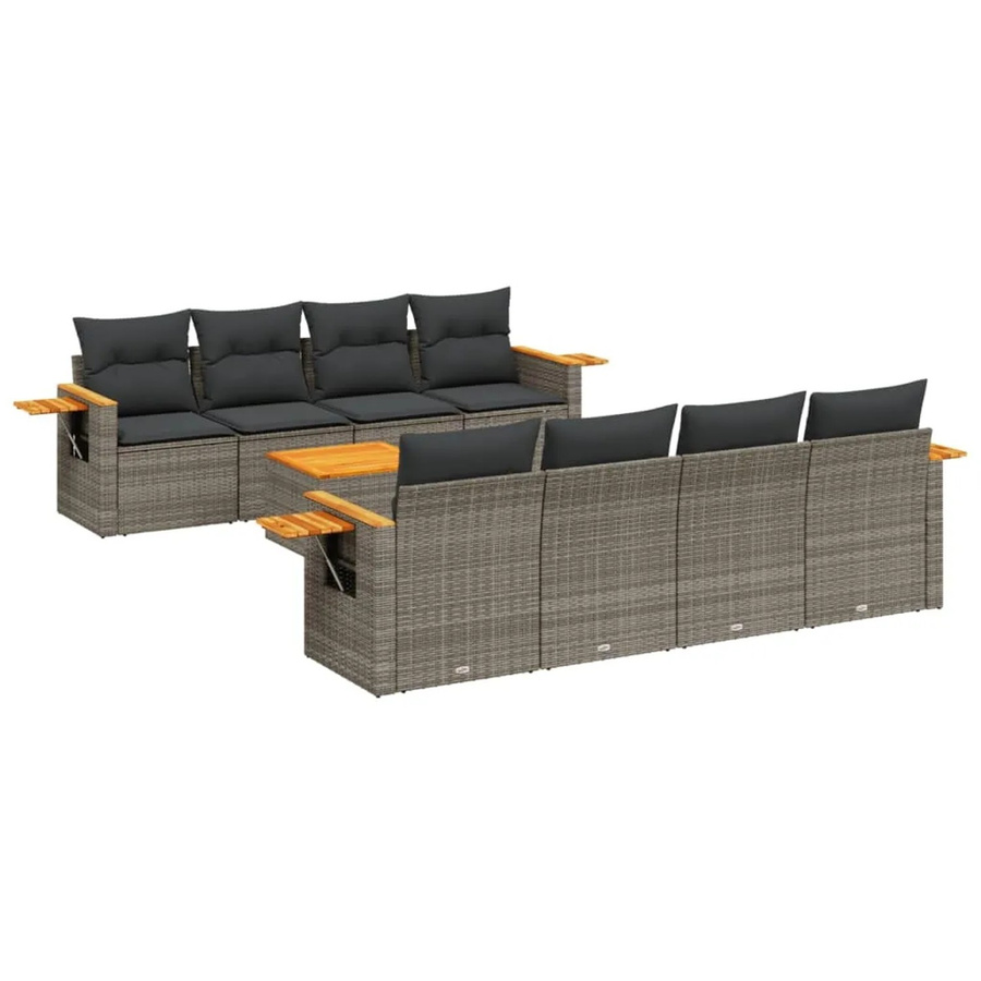 vidaXL 9-teilige Garten-Sofagarnitur aus Poly-Rattan in Grau mit Kissen und Tisch - Bild 2
