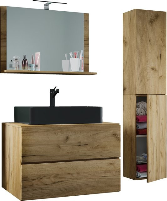 VCM Badmöbel Set Lendas L 4-tlg. mit Keramik-Waschtisch, Unterschrank, Schubladen und Spiegel, Breite: 80 cm - Bild 1