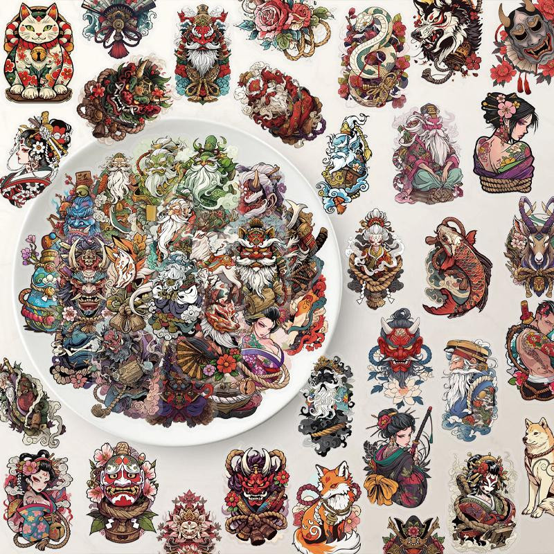 Japanische Kunstaufkleber Ukiyo-e Vintage, 50-teiliges Set, transparent, multicolor - Bild 2