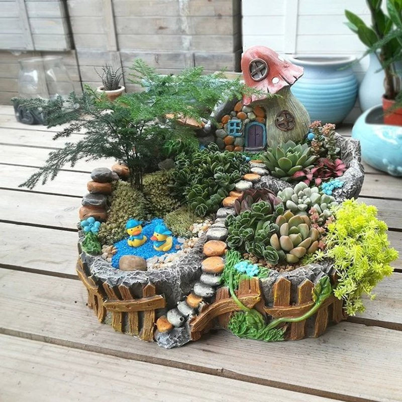 Mehrfarbige Kunstharz Topfpflanzen im Bohemian Stil als dekorative Dekoration für Tisch und Garten - Bild 1