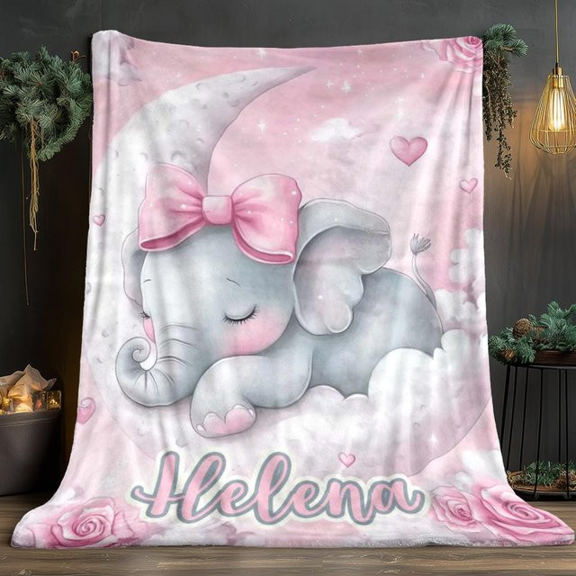 Personalisierte Fleece Decke mit Rosa Elefant für Baby Mädchen von JMG Household Supplies, Farbe: Rosa, B/B/H: 150 x 200 cm - Bild 1