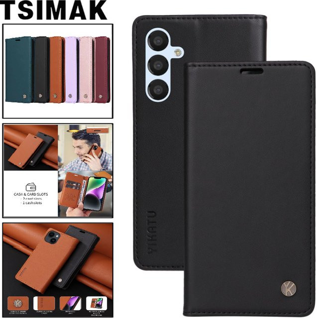 Business Ledertasche für Samsung Galaxy A14 A24 A34 A54 A13 A23 A33 A53 A73 4G 5G mit starkem Magnetverschluss und Kartenfach in Schwarz - Bild 1