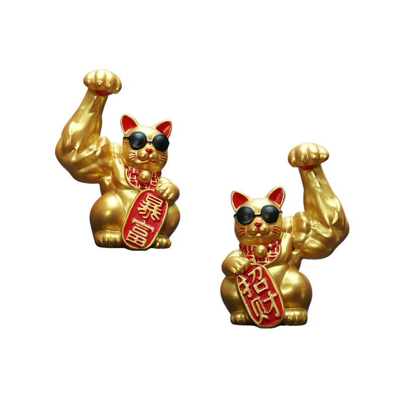 MagiDeal Lucky Cat Figur Big Muscle Arm in Gold aus Kunstharz als Feng Shui Dekoration - Bild 5