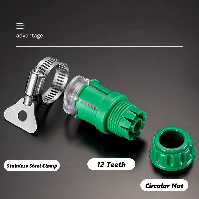 Grüner Kunststoff-Gartenschlauchadapter als Schnellkupplung und Wasserrohrverbinder für die Gartenbewässerung und Autowäsche - Bild 4