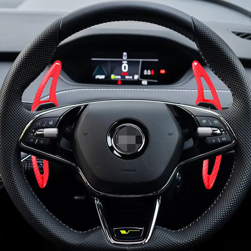 AULIGUS Lenkrad Shifter Paddle Verlängerung für Skoda Octavia A8 MK4 und Enyaq IV RS in Schwarz-Rot - Bild 2