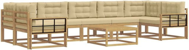 vidaXL Outdoor-Sofagarnitur L-Form aus Akazienholz mit Kissen und Couchtisch in Weiß und Beige - Bild 1