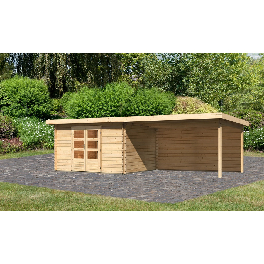 Karibu Holz-Gartenhaus Ängelholm in Natur mit Pultdach und moderner Blockbohlenbauweise, B: 340 cm, T: 280 cm, H: 222 cm - Bild 2