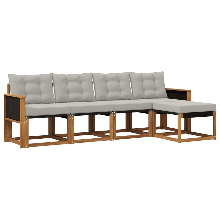 vidaXL Outdoor-Sofagarnitur aus massivem Akazienholz mit Textilene und 5 Kissen in Grau und Natur - Bild 2