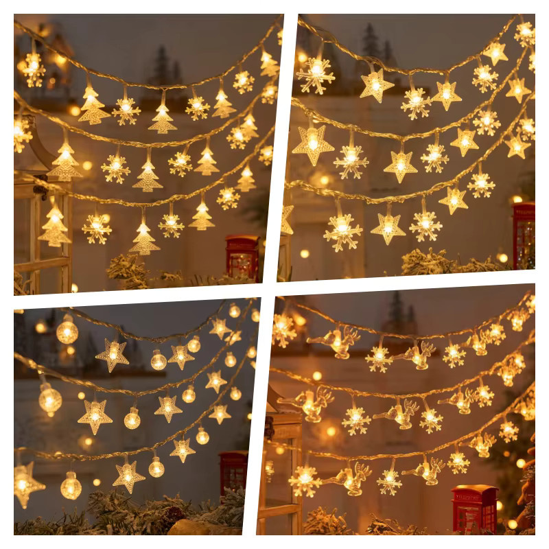 Feimefeiyou LED Lichterkette mit Schneeflocken und Sternen in Warmweiß, batteriebetrieben, Farbe: Weiß - Bild 2