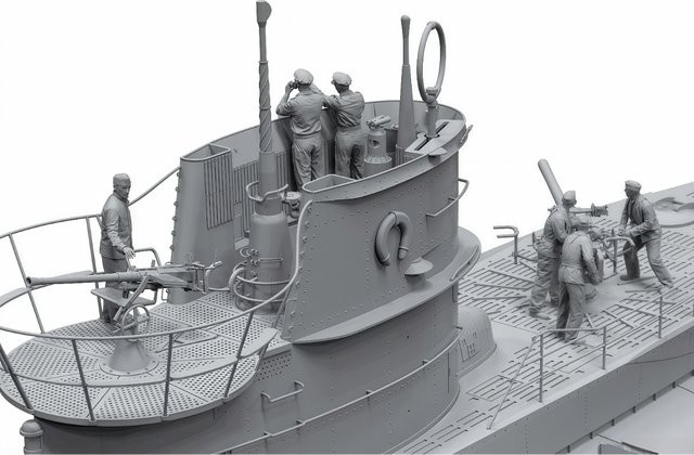 MEEKLION MODEL Deutsches U-Boot und Kommandant, Modellbausatz, 1/35, 6-teiliges Set - Bild 1