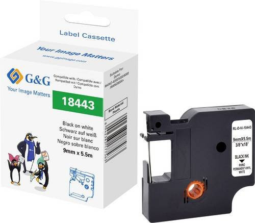 G&G Schriftband aus Vinyl in Weiß mit schwarzer Schrift, Breite: 9 mm, Länge: 5,5 m - Bild 1