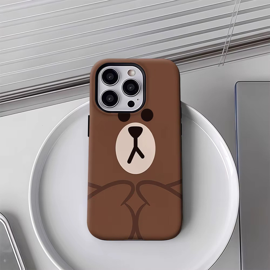 Potdemiel Handyhülle mit Braunbär-Motiv für iPhone 18 17 16 15 14 13 12 Pro Max Plus, Doppelschichtige Rückabdeckung, Farbe: Braun - Bild 3