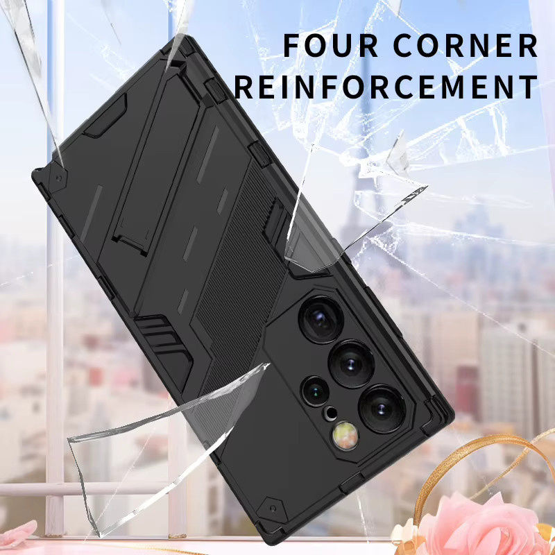 Robuste und stoßfeste Handyhülle für Samsung Galaxy S23, S24 FE, S25 Ultra und S25 Plus mit integriertem Ständer in Schwarz - Bild 4