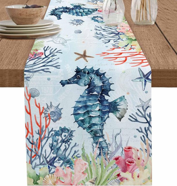 JMG Household Supplies Tischläufer aus Leinen mit Meeresmotiven in Multicolour, B/H: 150 x 33 cm - Bild 1