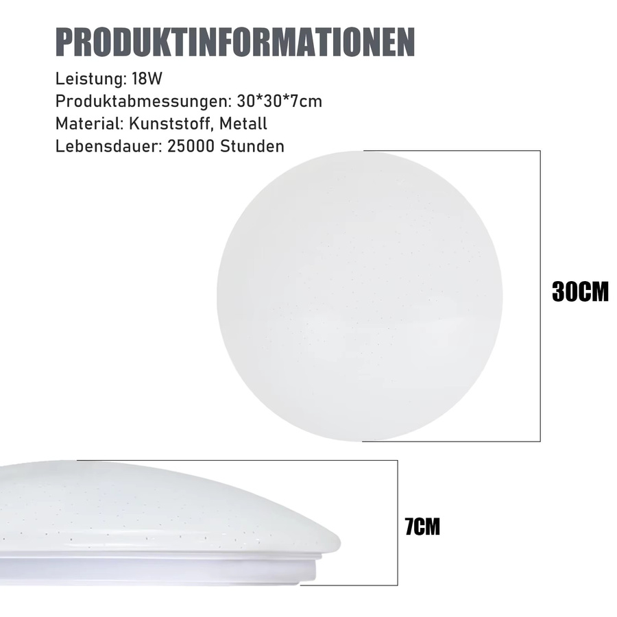 Sternenhimmel LED Deckenleuchte mit funkelndem Sterne-Design, 18W, Kaltweiß, IP44 Wasserdicht, Durchmesser: 30 cm - Bild 7