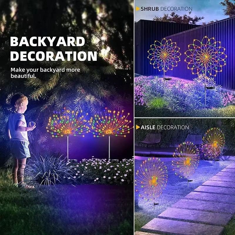 Solar LED Feuerwerk Lampe Multicolor Wasserdichte Gartenbeleuchtung mit Dämmerungssensor für Terrasse und Garten - Bild 4